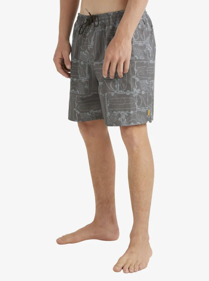 Quiksilver Longboard Volley 17034 Elastic Waist Shorts Black Longboard MensWaterman Elastic Waist
