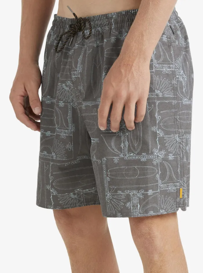 Quiksilver Longboard Volley 17034 Elastic Waist Shorts Black Longboard MensWaterman Elastic Waist