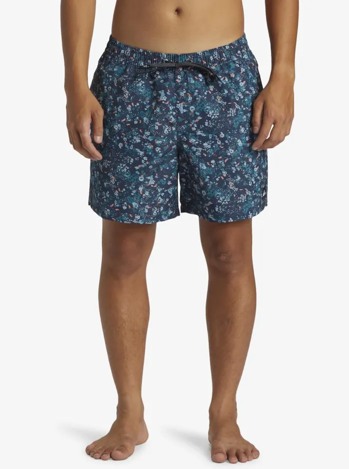 Quiksilver Remade Mix Volley 17034 Elastic Waist Shorts Dark Navy Mens Elastic Waist