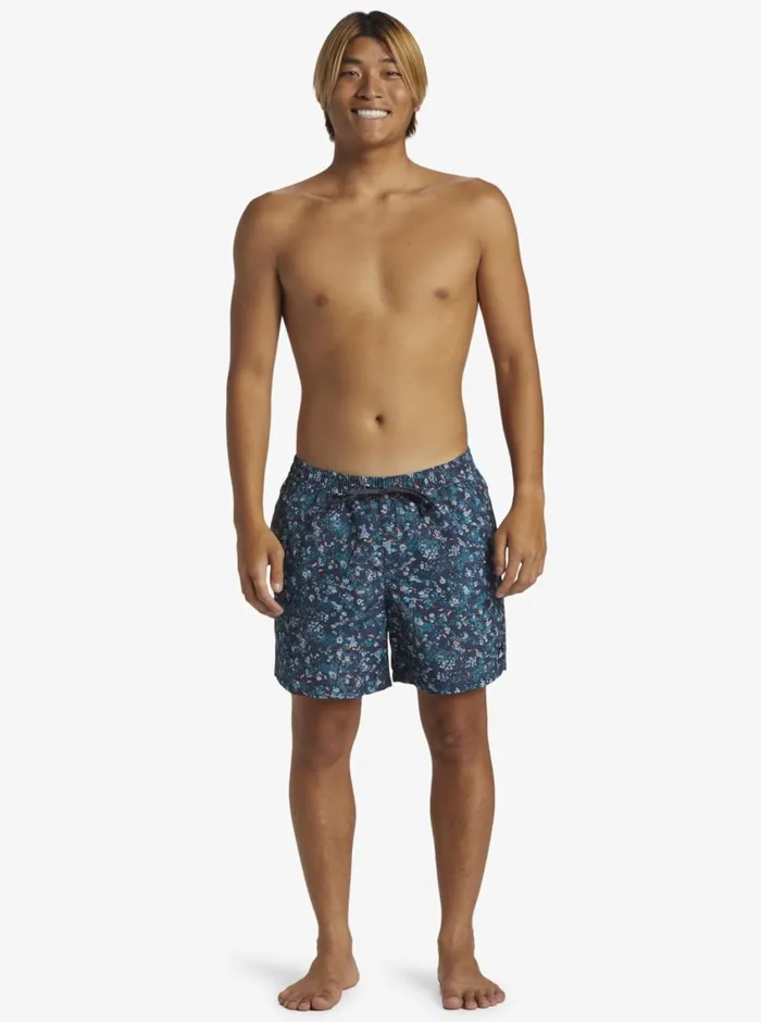 Quiksilver Remade Mix Volley 17034 Elastic Waist Shorts Dark Navy Mens Elastic Waist