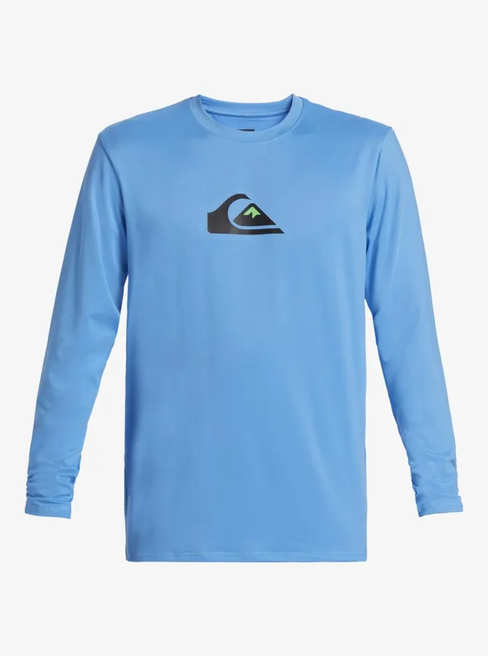 Quiksilver Solid Streak Long Sleeve UPF 50 Surf Tee Azure Blue Mens Rashguards Quiksilver Solid Streak Long Sleeve UPF 50 Surf Tee Azure Blue Mens Rashguards