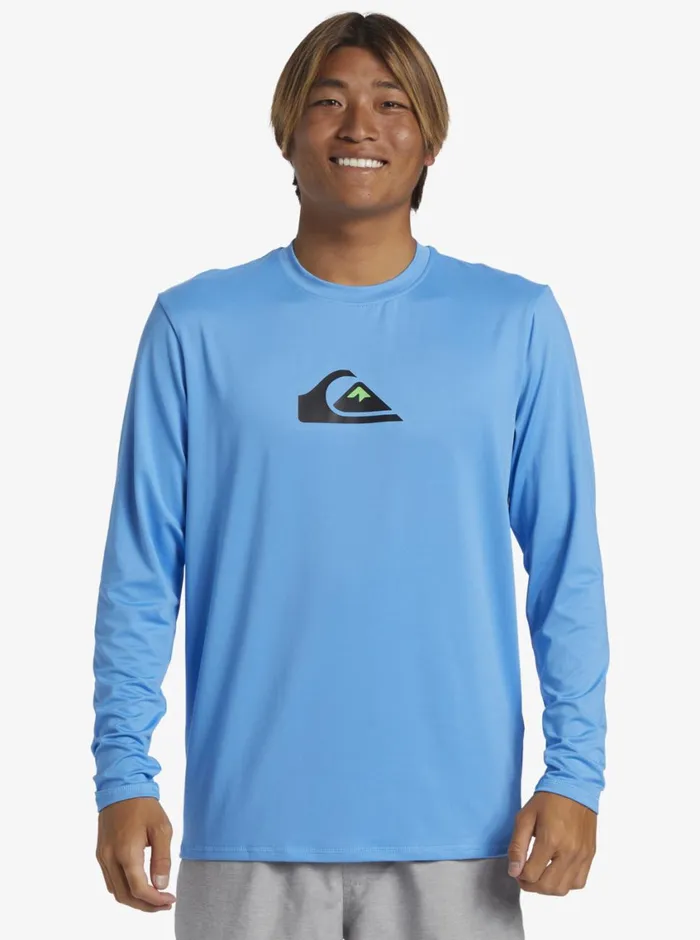 Quiksilver Solid Streak Long Sleeve UPF 50 Surf Tee Azure Blue Mens Rashguards Quiksilver Solid Streak Long Sleeve UPF 50 Surf Tee Azure Blue Mens Rashguards