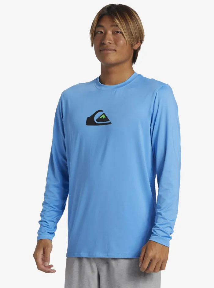 Quiksilver Solid Streak Long Sleeve UPF 50 Surf Tee Azure Blue Mens Rashguards Quiksilver Solid Streak Long Sleeve UPF 50 Surf Tee Azure Blue Mens Rashguards