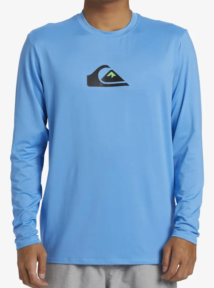 Quiksilver Solid Streak Long Sleeve UPF 50 Surf Tee Azure Blue Mens Rashguards Quiksilver Solid Streak Long Sleeve UPF 50 Surf Tee Azure Blue Mens Rashguards