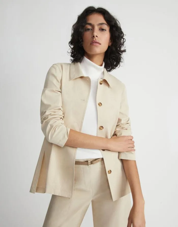 Ready To Wear BiStretch Pima Cotton Buttoned Shirt Jacket Royal Blue Lafayette 148 New York Jackets and Blazers
