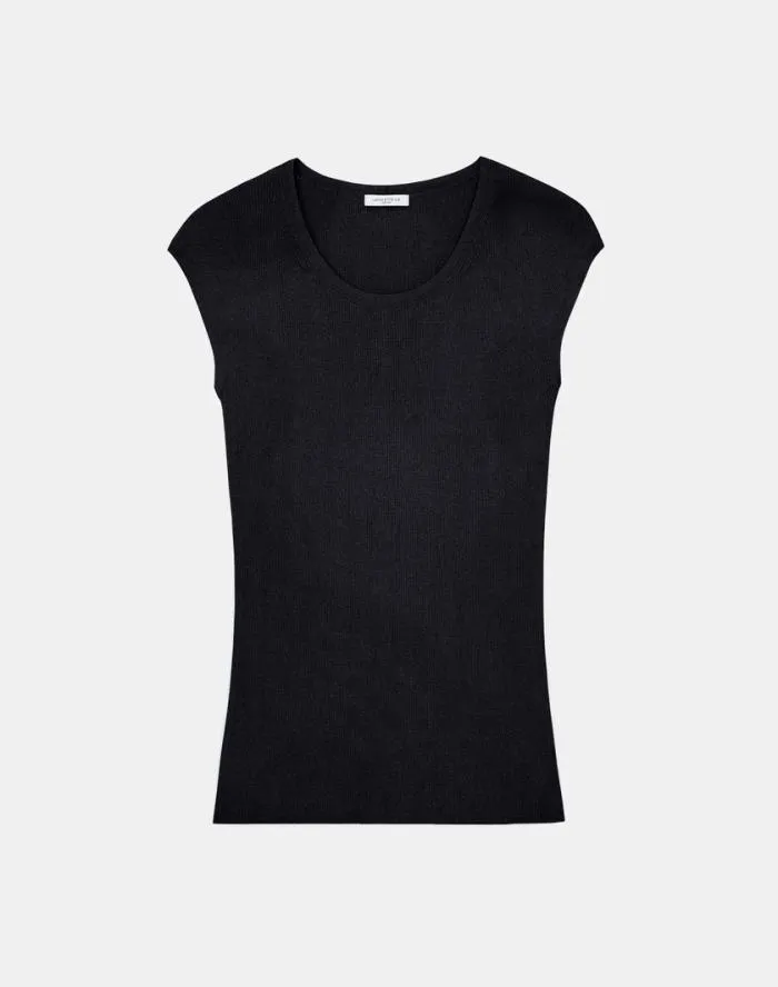 Ready To Wear Finespun Voile Ribbed Cap Sleeve Top Black Lafayette 148 New York Sweaters and Knits Ready To Wear Finespun Voile Ribbed Cap Sleeve Top Black Lafayette 148 New York Sweaters and Knits