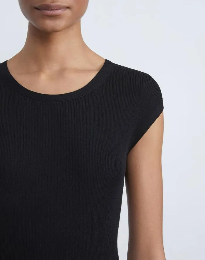 Ready To Wear Finespun Voile Ribbed Cap Sleeve Top Black Lafayette 148 New York Sweaters and Knits
