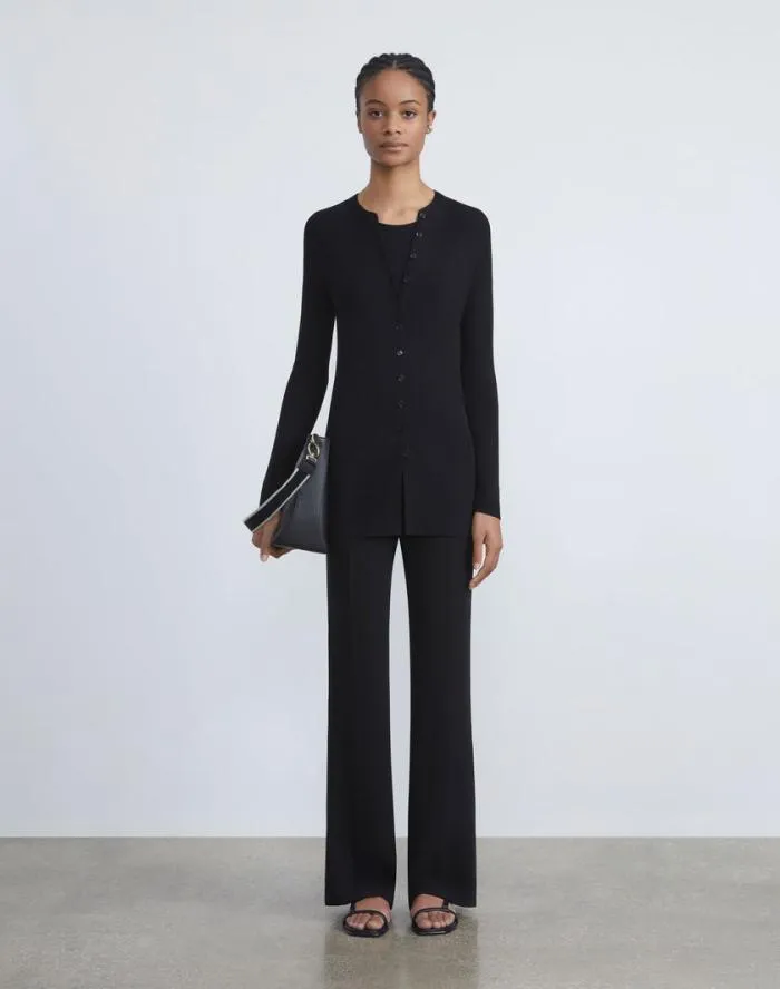 Ready To Wear Finespun Voile Ribbed Cap Sleeve Top Black Lafayette 148 New York Sweaters and Knits