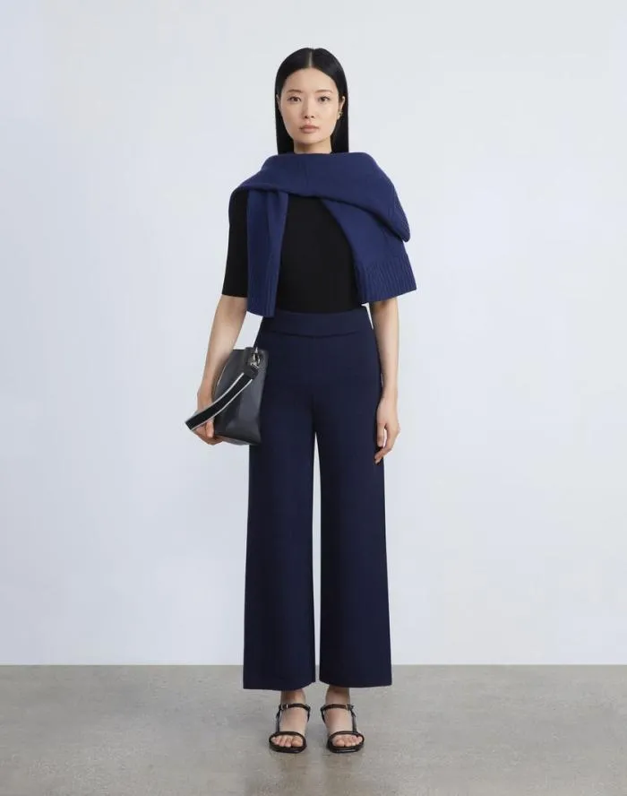 Ready To Wear Finespun Voile Ribbed Short Sleeve Sweater Black Lafayette 148 New York Sweaters and Knits