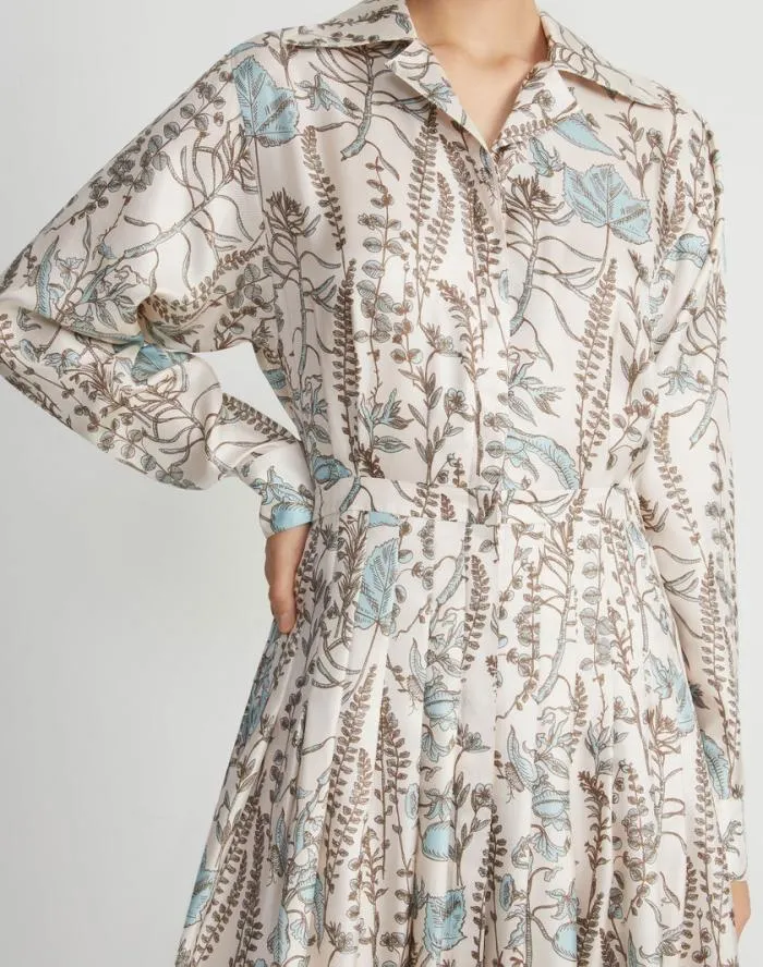 Ready To Wear Flora Trail Print Silk Twill Pleated Shirtdress Pampas Plume Multi Lafayette 148 New York Dresses