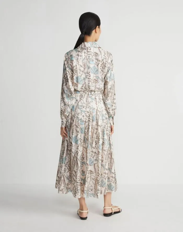 Ready To Wear Flora Trail Print Silk Twill Pleated Shirtdress Pampas Plume Multi Lafayette 148 New York Dresses