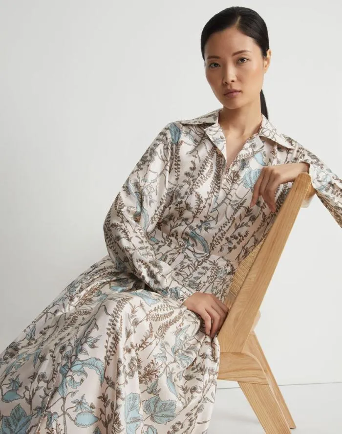 Ready To Wear Flora Trail Print Silk Twill Pleated Shirtdress Pampas Plume Multi Lafayette 148 New York Dresses
