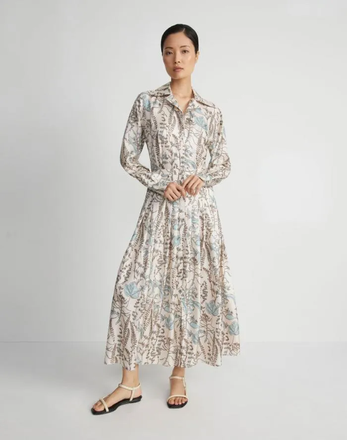 Ready To Wear Flora Trail Print Silk Twill Pleated Shirtdress Pampas Plume Multi Lafayette 148 New York Dresses