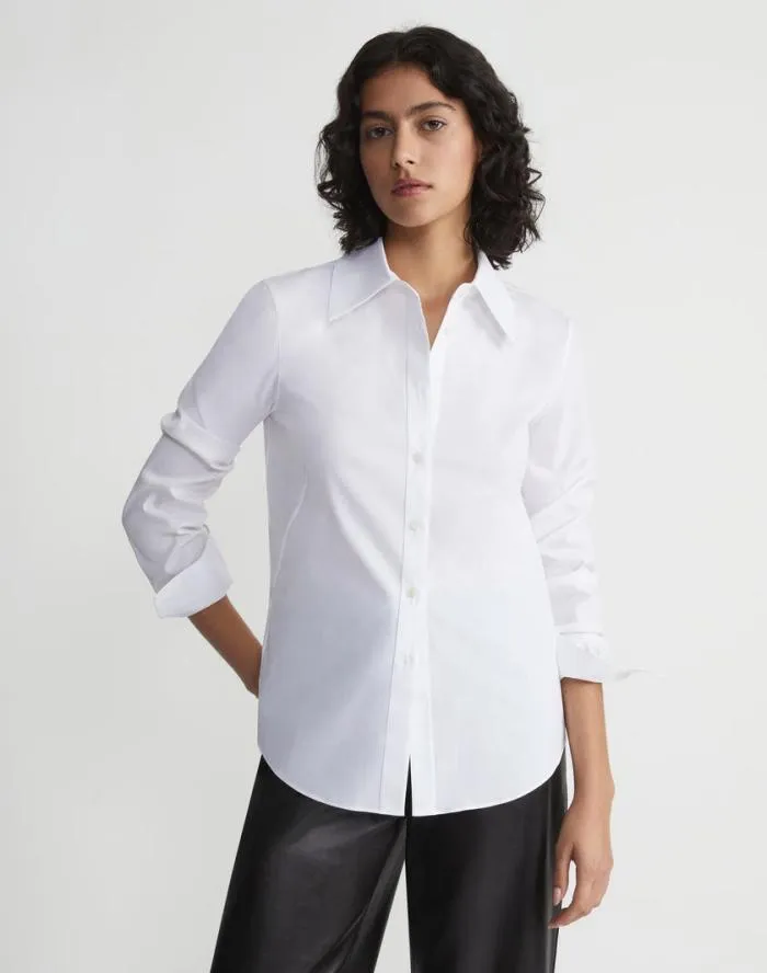 Ready To Wear Kennedy Shirt In Italian Stretch Cotton White Lafayette 148 New York Blouses and Shirts