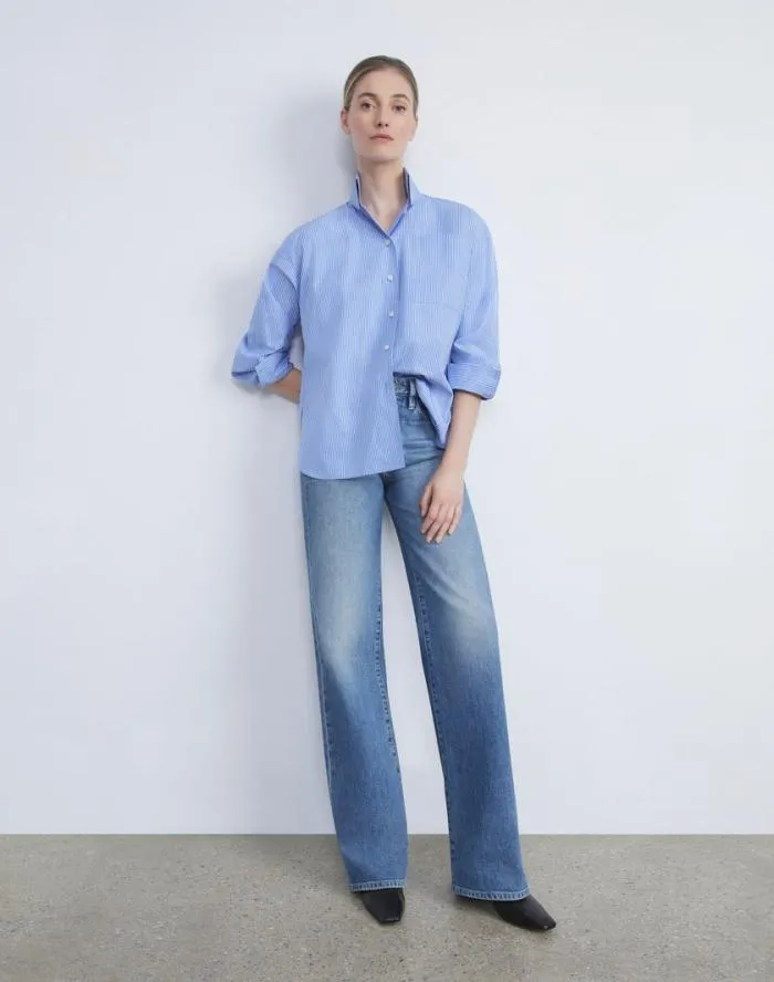 Ready To Wear L148 Denim Wyckoff WideLeg Jean Faded Skyline Lafayette 148 New York Pants and Shorts