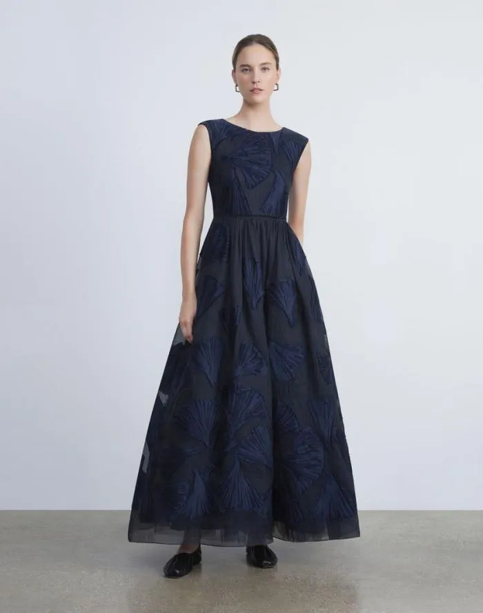 Ready To Wear Leafed Pages CottonSilk Fil Coup Gown Midnight Blue Lafayette 148 New York Dresses