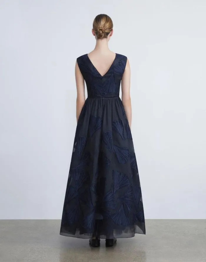 Ready To Wear Leafed Pages CottonSilk Fil Coup Gown Midnight Blue Lafayette 148 New York Dresses