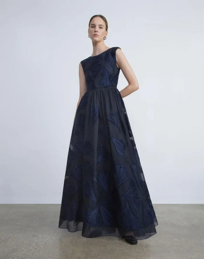 Ready To Wear Leafed Pages CottonSilk Fil Coup Gown Midnight Blue Lafayette 148 New York Dresses