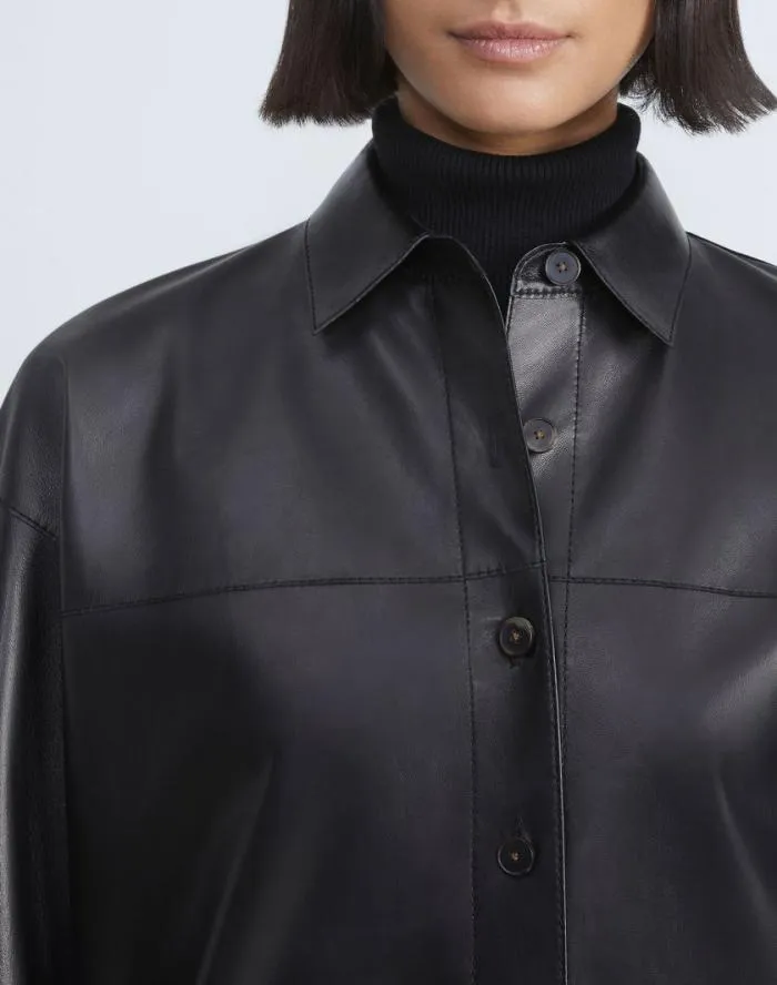 Ready To Wear Nappa Lambskin Leather Shirt Jacket Black Lafayette 148 New York Leathers and Suedes