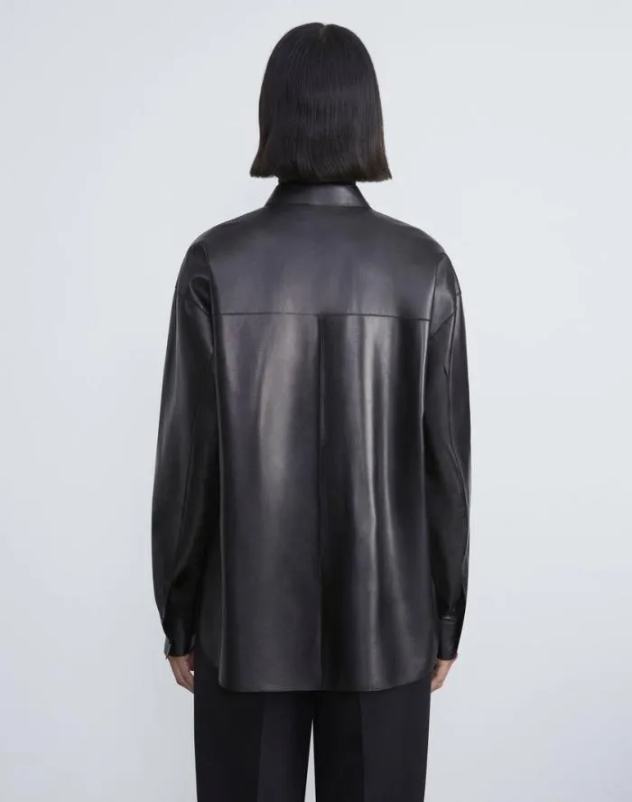 Ready To Wear Nappa Lambskin Leather Shirt Jacket Black Lafayette 148 New York Leathers and Suedes