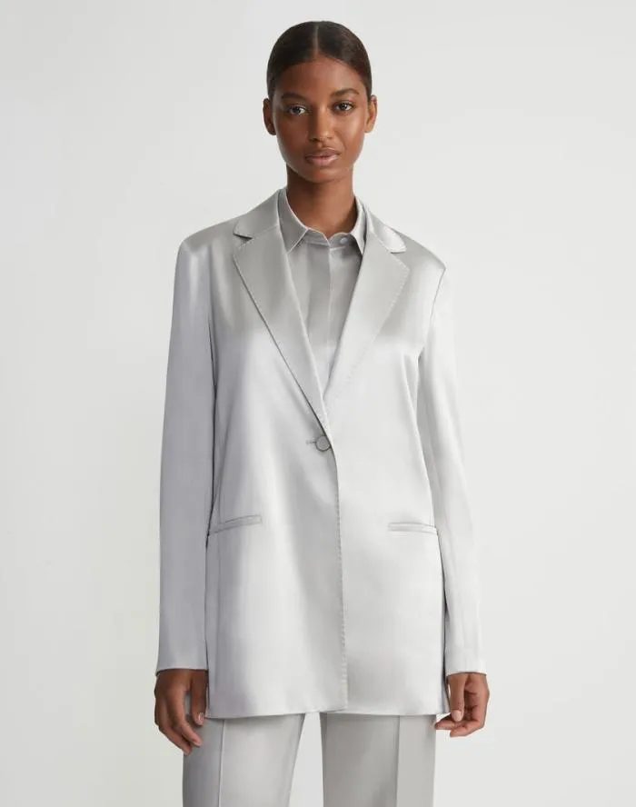 Ready To Wear Satin Single Button Blazer Pale Grey Lafayette 148 New York Jackets and Blazers