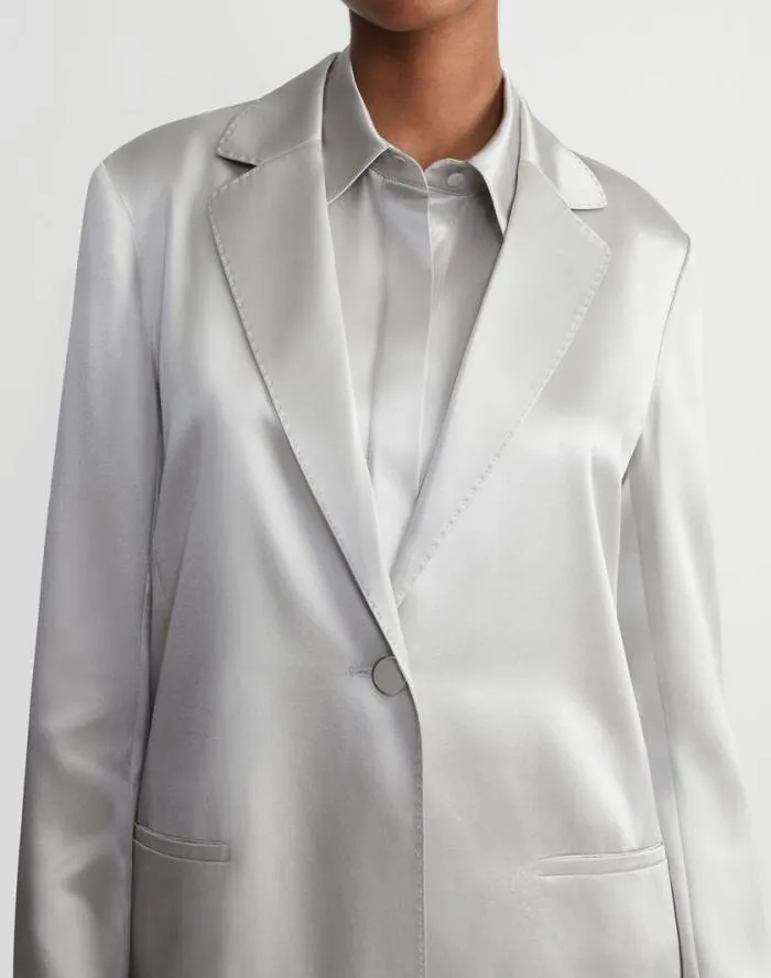 Ready To Wear Satin Single Button Blazer Pale Grey Lafayette 148 New York Jackets and Blazers