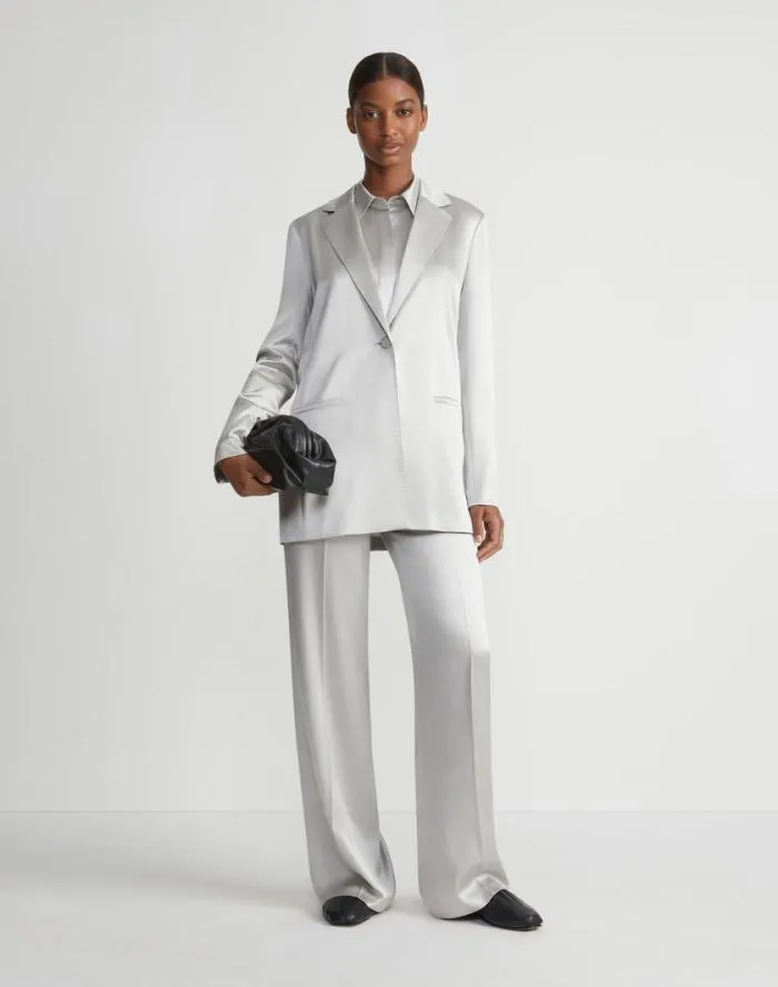 Ready To Wear Satin Single Button Blazer Pale Grey Lafayette 148 New York Jackets and Blazers