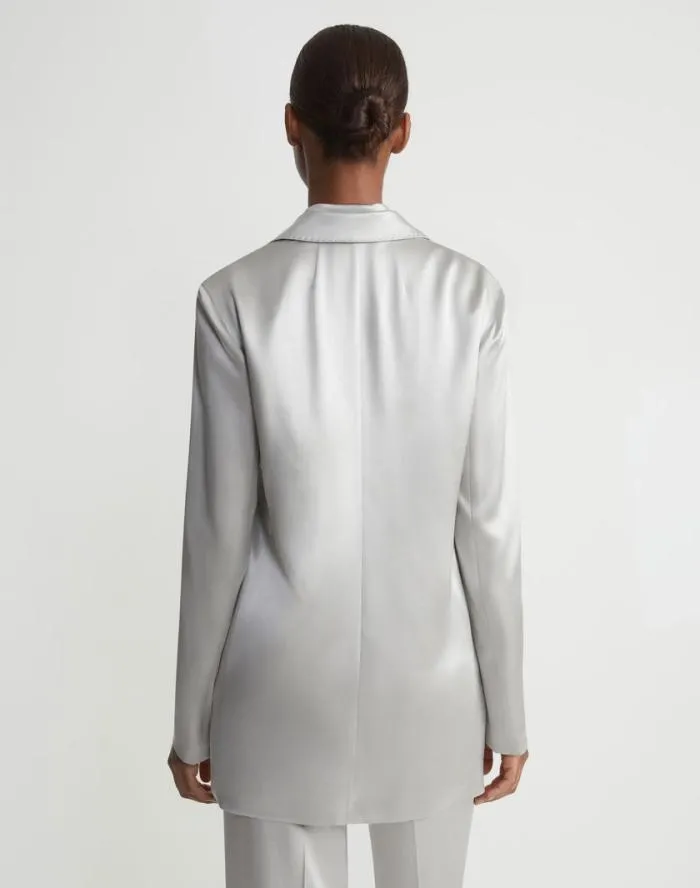 Ready To Wear Satin Single Button Blazer Pale Grey Lafayette 148 New York Jackets and Blazers