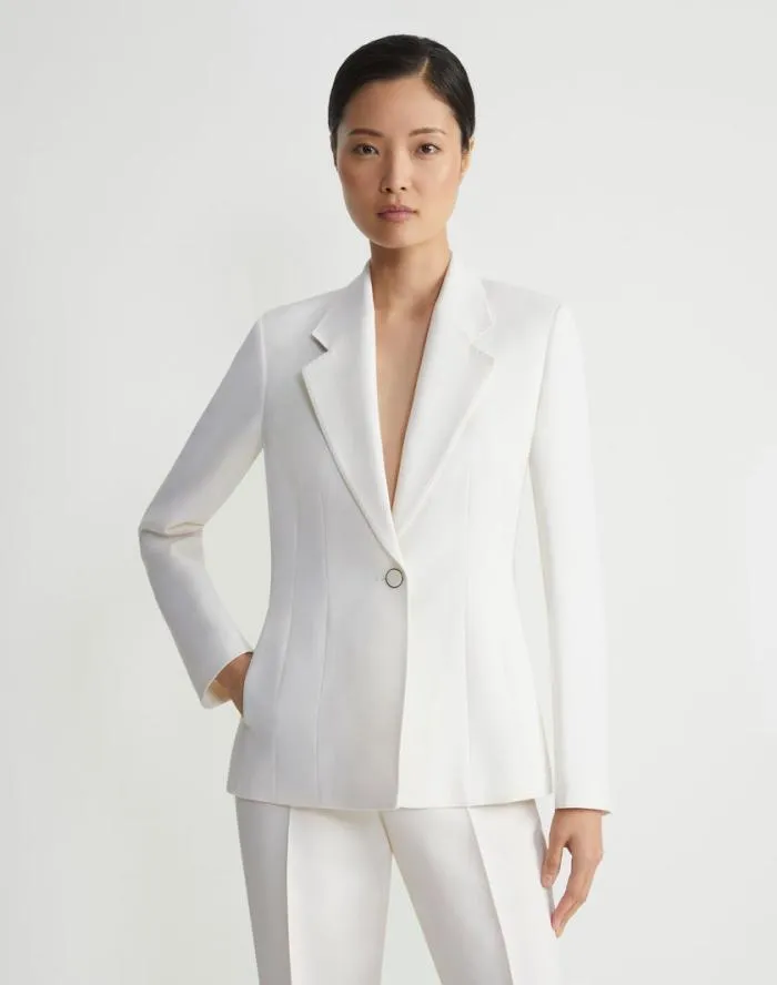 Ready To Wear WoolSilk Crepe Single Button Blazer Cloud Lafayette 148 New York Jackets and Blazers