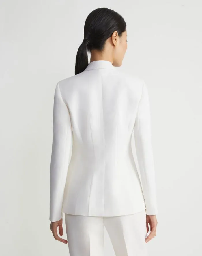 Ready To Wear WoolSilk Crepe Single Button Blazer Cloud Lafayette 148 New York Jackets and Blazers