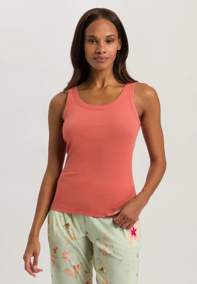 Ribbed Cotton Tank Top Apricot Brandy Women HANRO Lounge Tops