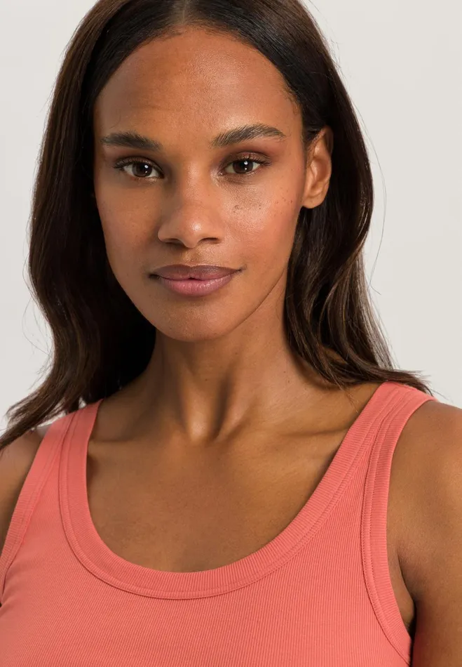 Ribbed Cotton Tank Top Apricot Brandy Women HANRO Lounge Tops