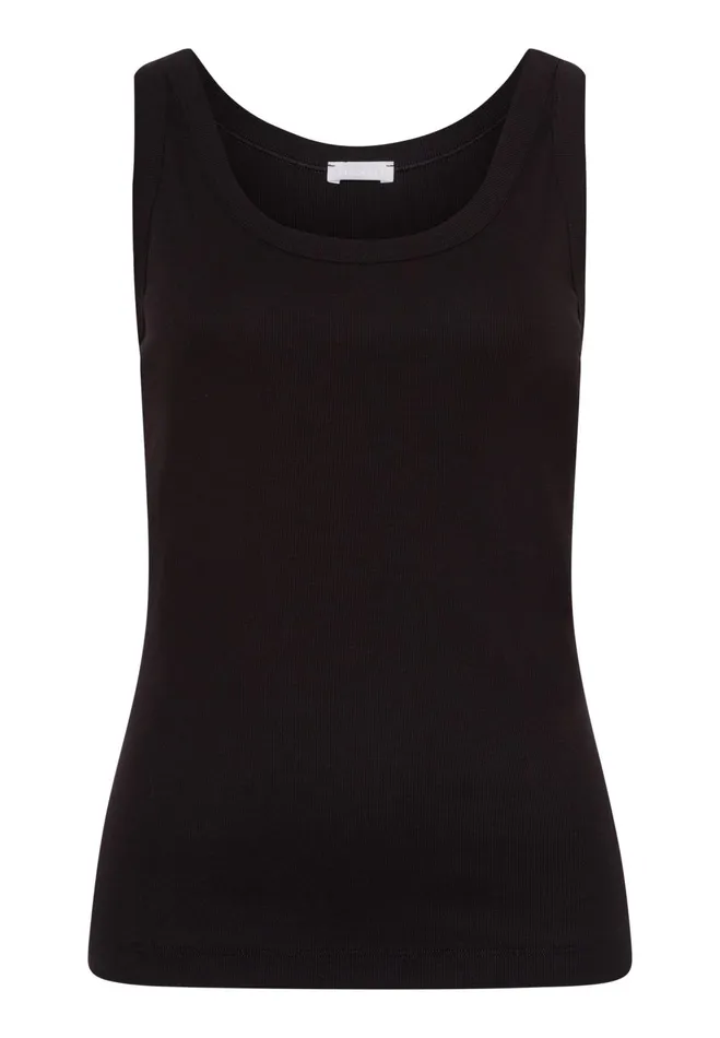 Ribbed Cotton Tank Top Black Women HANRO Pajama Tops