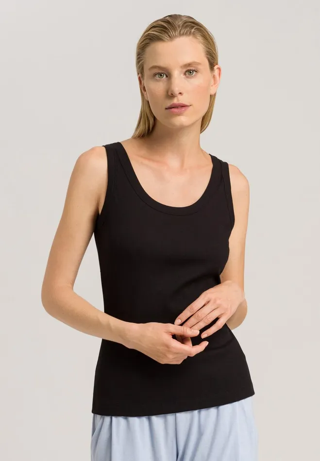 Ribbed Cotton Tank Top Black Women HANRO Pajama Tops