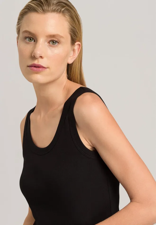 Ribbed Cotton Tank Top Black Women HANRO Pajama Tops