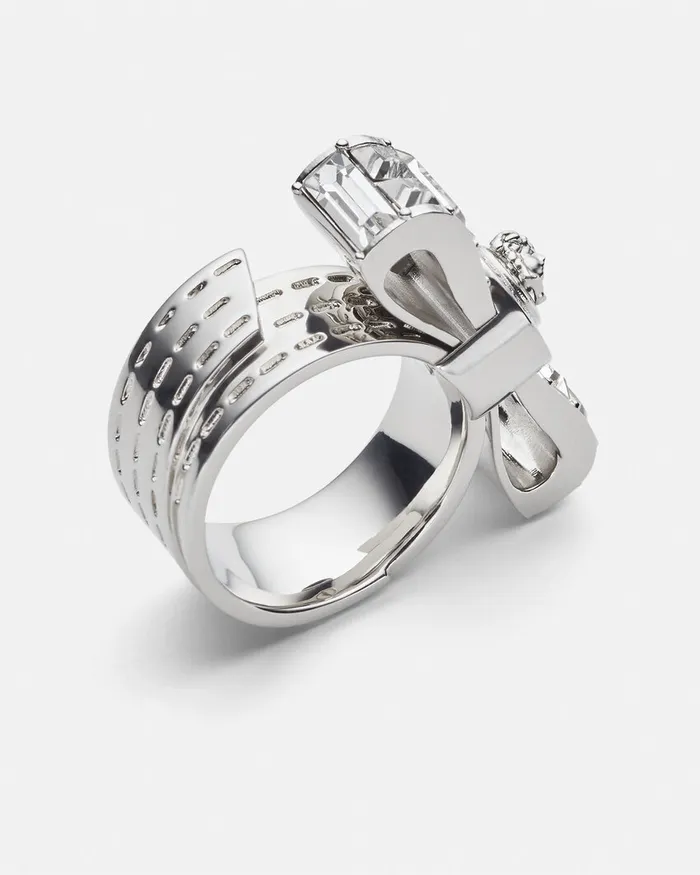 Rings Women Versace Crystal Gianni Ribbon Ring Silver