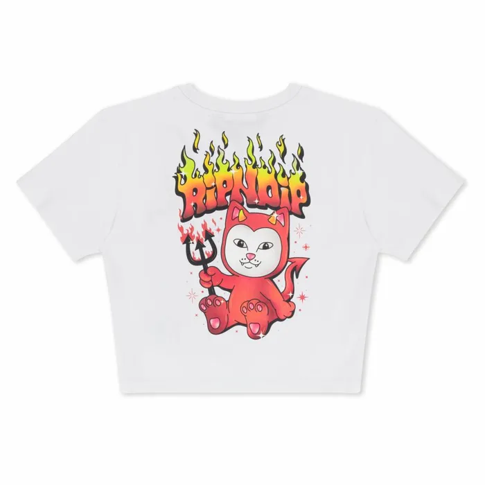 Ripndip Scary Cute Cropped Baby Tee White Womens