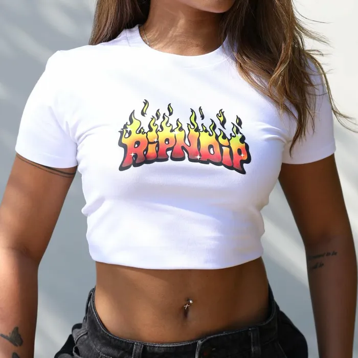 Ripndip Scary Cute Cropped Baby Tee White Womens