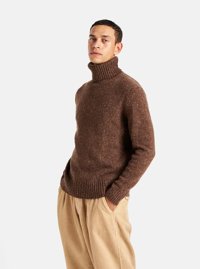 Roll Neck In Brown Tweed Knit Men Universal Works Knitwear