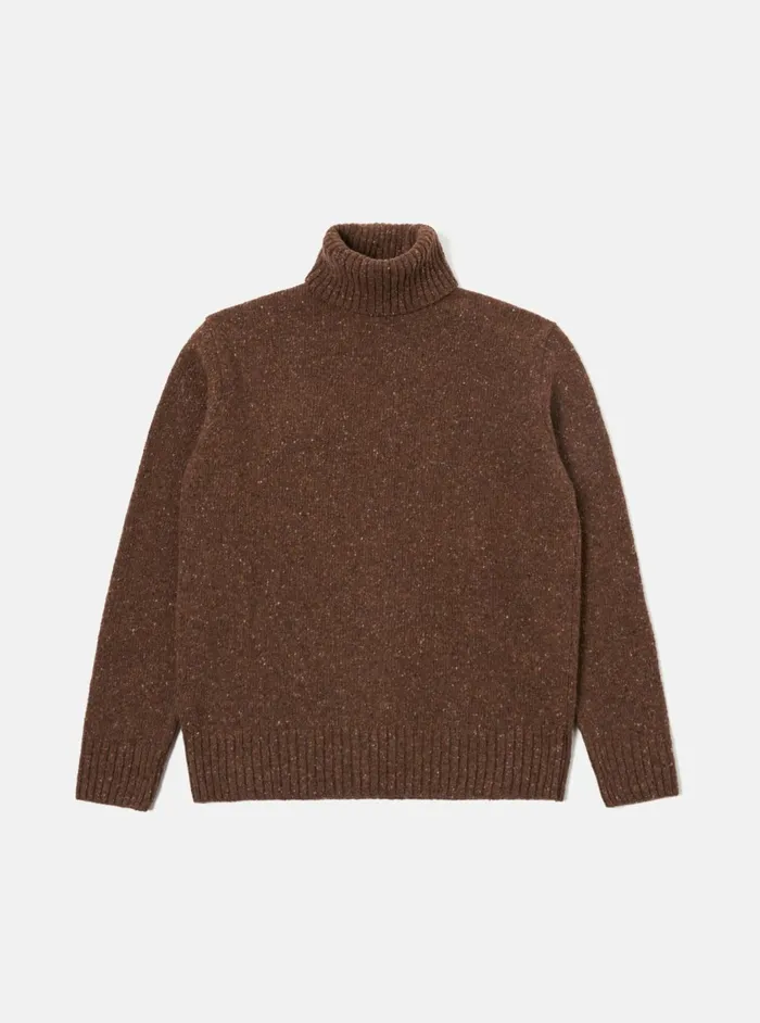 Roll Neck In Brown Tweed Knit Men Universal Works Knitwear
