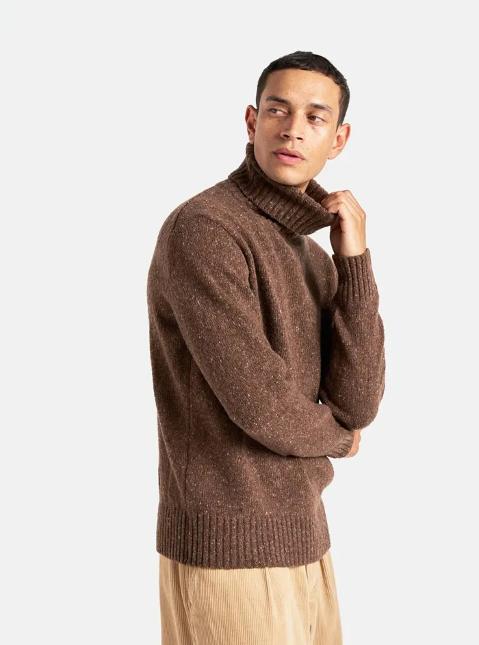 Roll Neck In Brown Tweed Knit Men Universal Works Knitwear