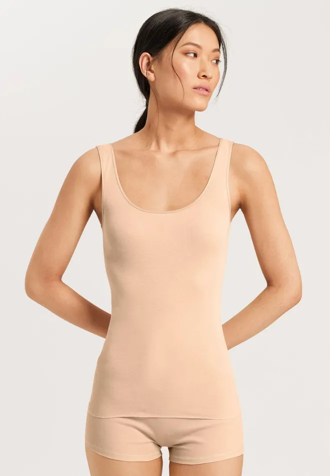 Round Neck Cotton Tank Top Beige Women HANRO Tank Tops