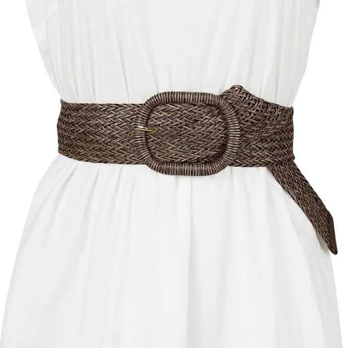 RWandCO Belts Allegra K Wide Waist Braided Woven Belts Chunky Buckle Coffee 8211 Women RWandCO Belts Allegra K Wide Waist Braided Woven Belts Chunky Buckle Coffee 8211 Women