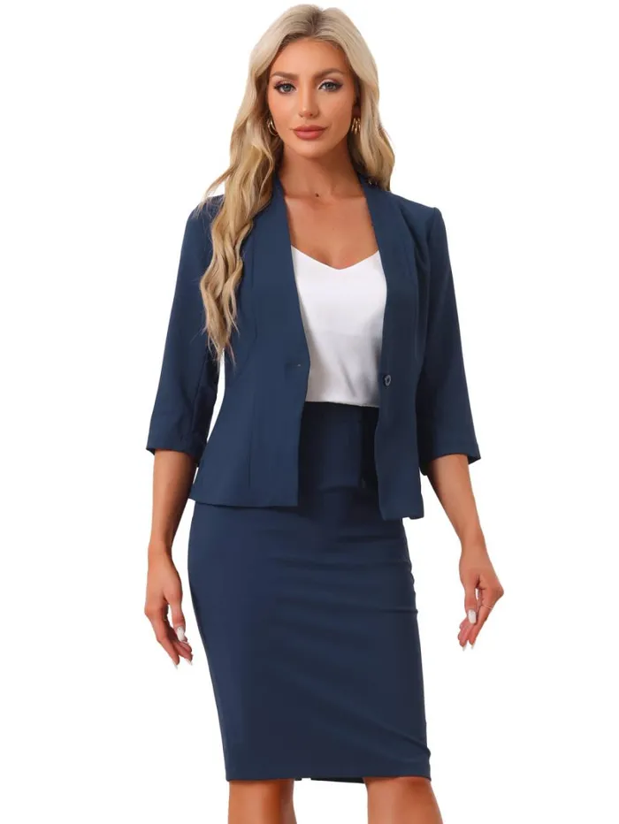 RWandCO Blazers Allegra K 8211 Blazer And Pencil Skirt Business Skirt Suit Navy Blue 8211 Women RWandCO Blazers Allegra K 8211 Blazer And Pencil Skirt Business Skirt Suit Navy Blue 8211 Women