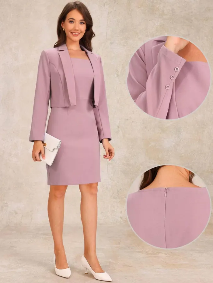 RWandCO Blazers Allegra K 8211 Sleeveless Dress Cropped Blazer Suit Grey Pink 8211 Women