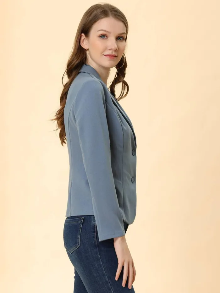 RWandCO Blazers Allegra K Lapel Collar Stretchy Jacket Suit Blazer Gray Blue 8211 Women