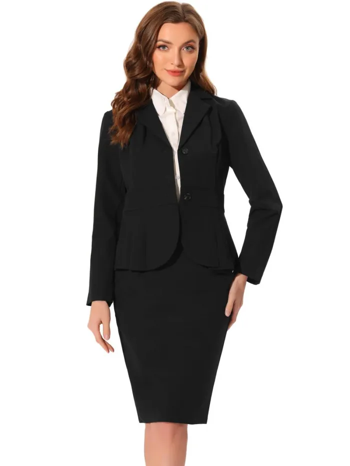 RWandCO Blazers Allegra K Suit Set2 Pieces Peplum Blazer And Pencil Skirt Black 8211 Women