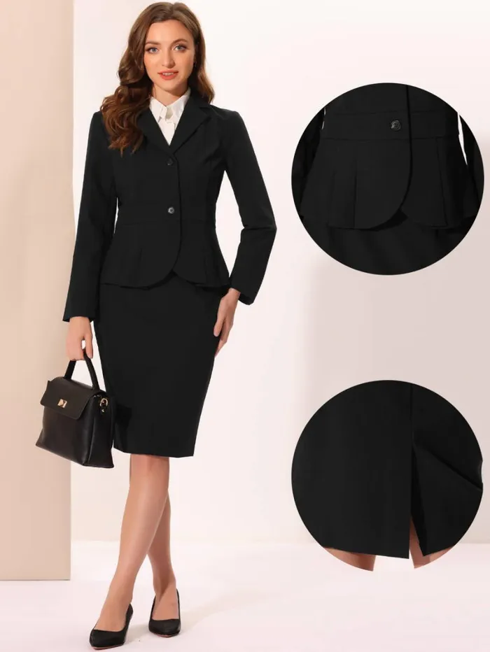 RWandCO Blazers Allegra K Suit Set2 Pieces Peplum Blazer And Pencil Skirt Black 8211 Women