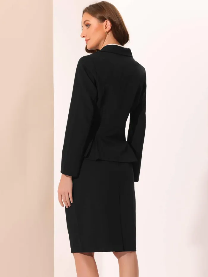 RWandCO Blazers Allegra K Suit Set2 Pieces Peplum Blazer And Pencil Skirt Black 8211 Women