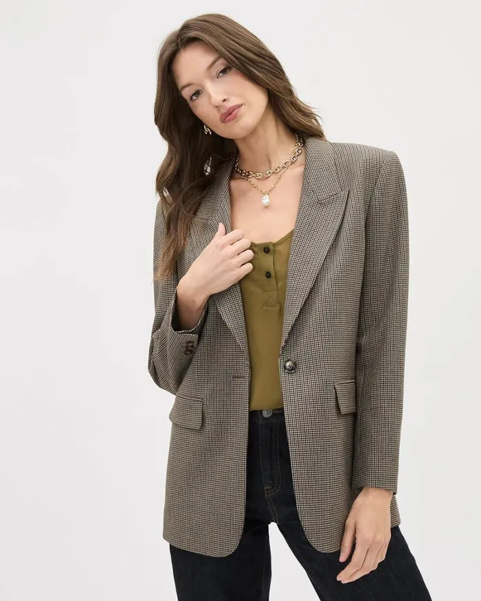 RWandCO Blazers Oversized OneButton Houndstooth Blazer Black And Brown Houndstooth 8211 Women RWandCO Blazers Oversized OneButton Houndstooth Blazer Black And Brown Houndstooth 8211 Women